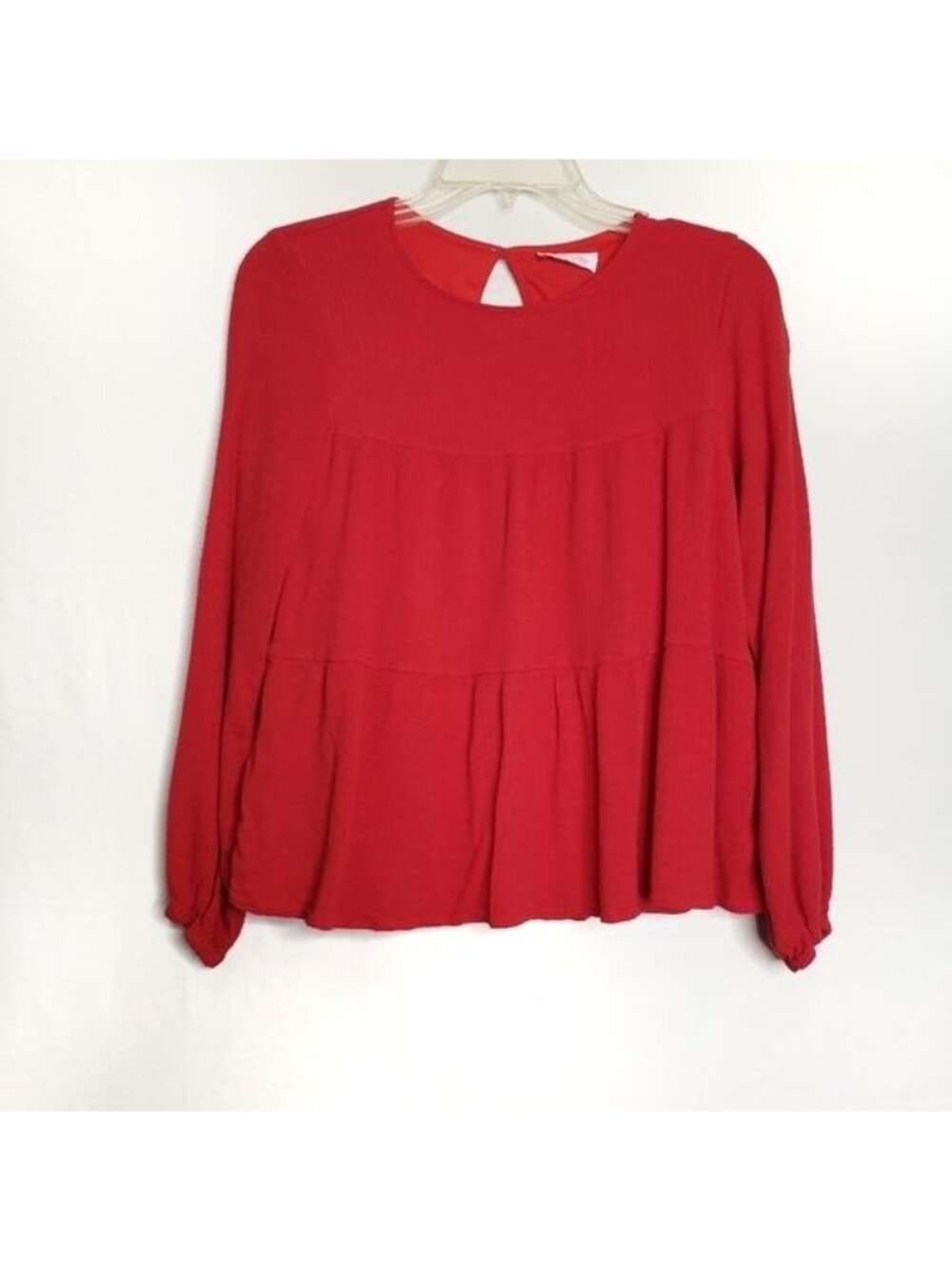 Pink Lily Red Long Sleeve Peasant Blouse Top Women's Size Small